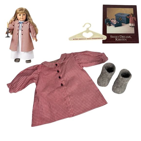 American Girl Kirsten Housecoat Sockor Set Checked Robe Wool Slipper Pleasant Co - Picture 1 of 9